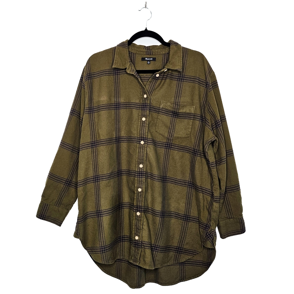 XL Madewell Olive Green Plaid Button-Up Flannel